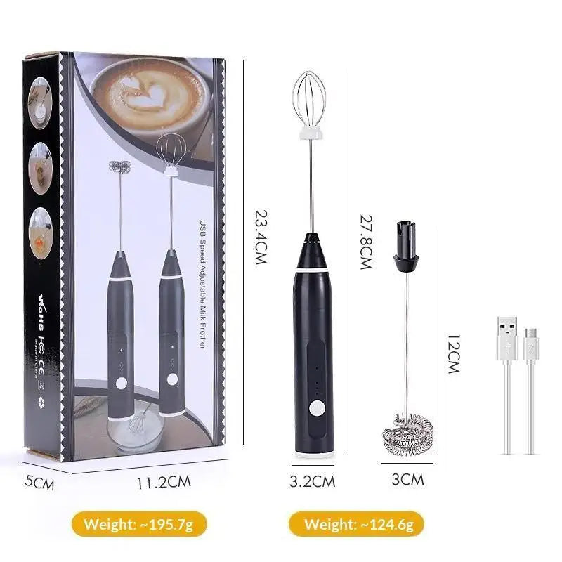 Rechargeable Handheld Electric Egg Beater 3 Speeds Stainless Steel Qme one size Black