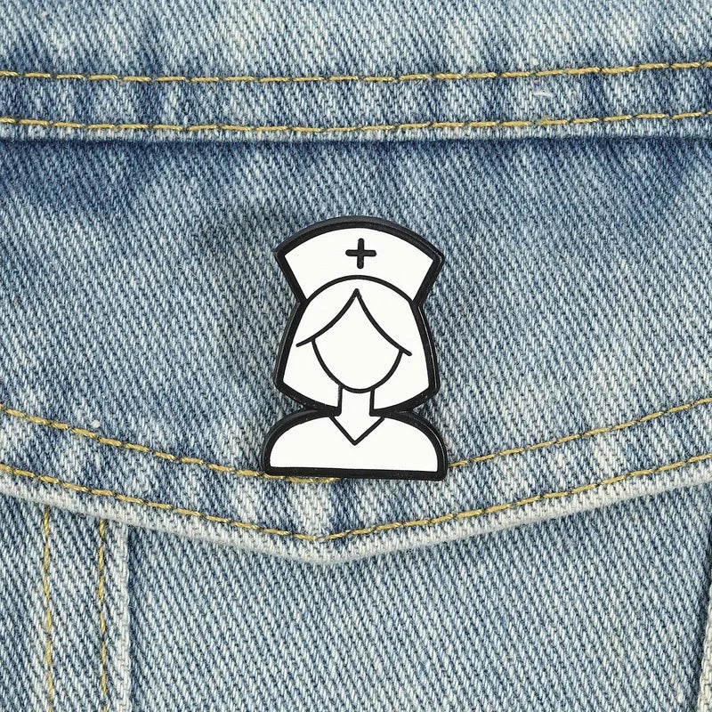Medical Staff Nurse Silhouette Lapel Pin Black White Alloy Enamel Brooch Unique Nurse Week Gift Collar Backpack Decor Jewelry Qme