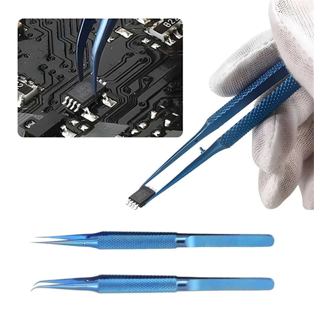 Professional Precision Titanium Alloy Tweezers Repair Fingerprint Fly Line Cellphone Motherboard Antimagnetic Electronics Forcep Qme