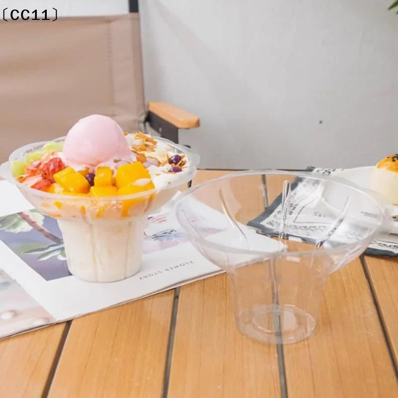Transparent Shaved Ice Cups Flower Shaped Snow Cone Small Leak Proof Qme