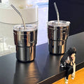 Lid-equipped Glass Mirrored Straw Coffee Cup Qme Clear