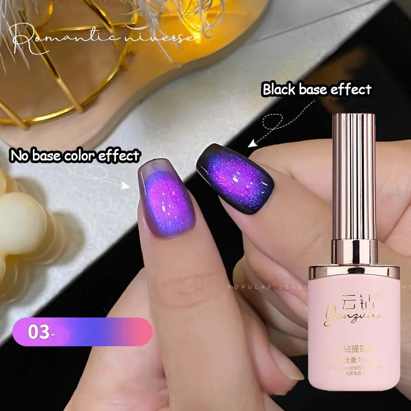 Double Light Romantic Cat Eye Magnetic Gel Nail Polish Sparkling Rainbow Colorful Soak Off Nail Art Gel Varnish Semi Permanent Qme 03