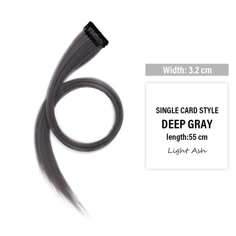 Colored Clip-in Hair Extensions - 55cm High-Temp Matte Fiber, Seamless Realistic Synthetic Fiber Hair Pieces Styling Accessories Qme dark grey