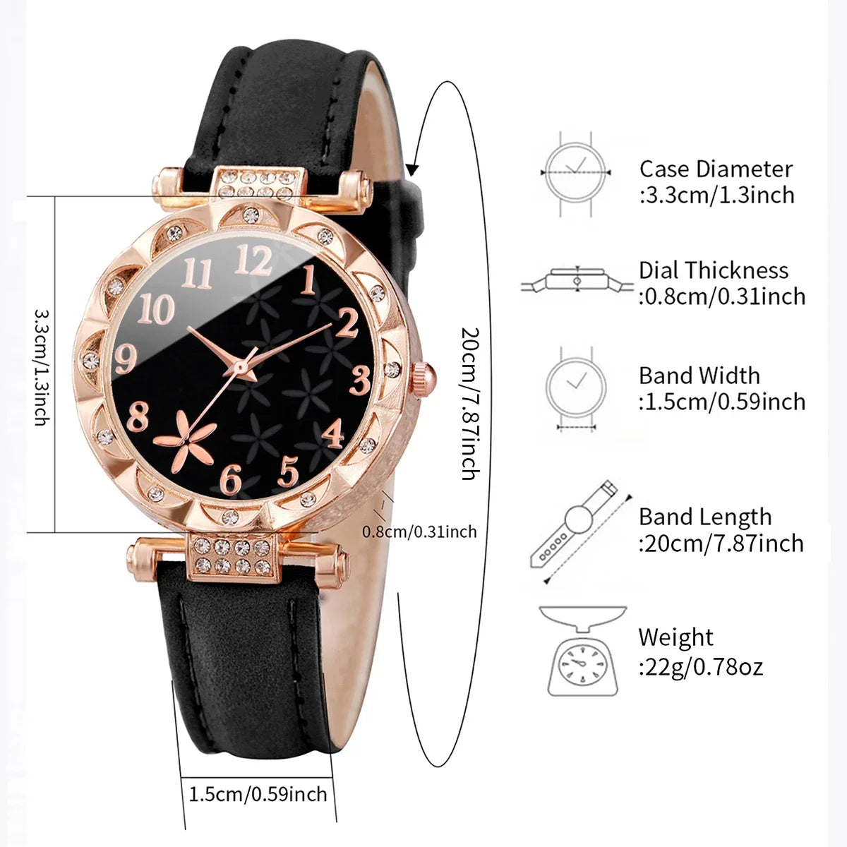 2 Pçs/set Moda Flor Dial Relógio Feminino Pulseira de Couro Analógico Relógios de Quartzo Rosa BraceletSet (Sem Caixa) Qme