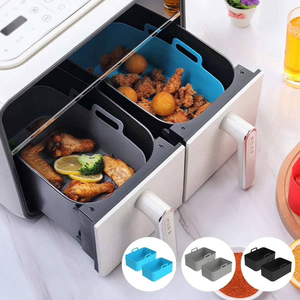 2Pcs Air Fryer Silicone Pot Air Fryer Liner Heat Resistant Air Fryer Silicone Basket Rectangle Baking Pan for Oven Microwave Qme