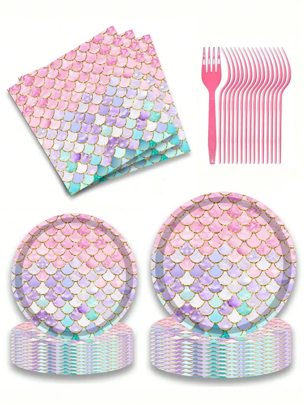 50 Reusable Mermaid Patterned Party Cutlery Dining Table Decoration Qme