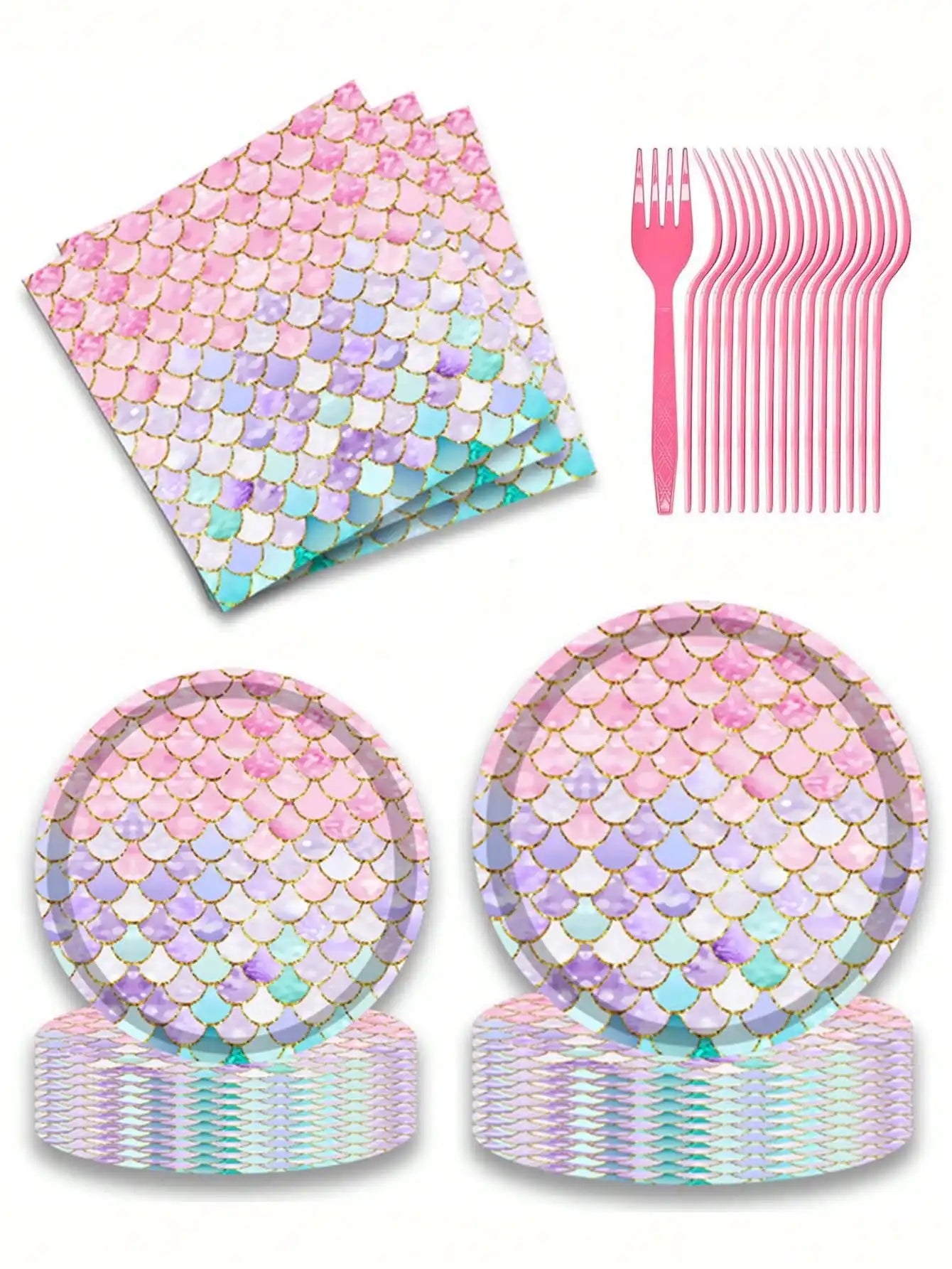 50 Reusable Mermaid Patterned Party Cutlery Dining Table Decoration Qme