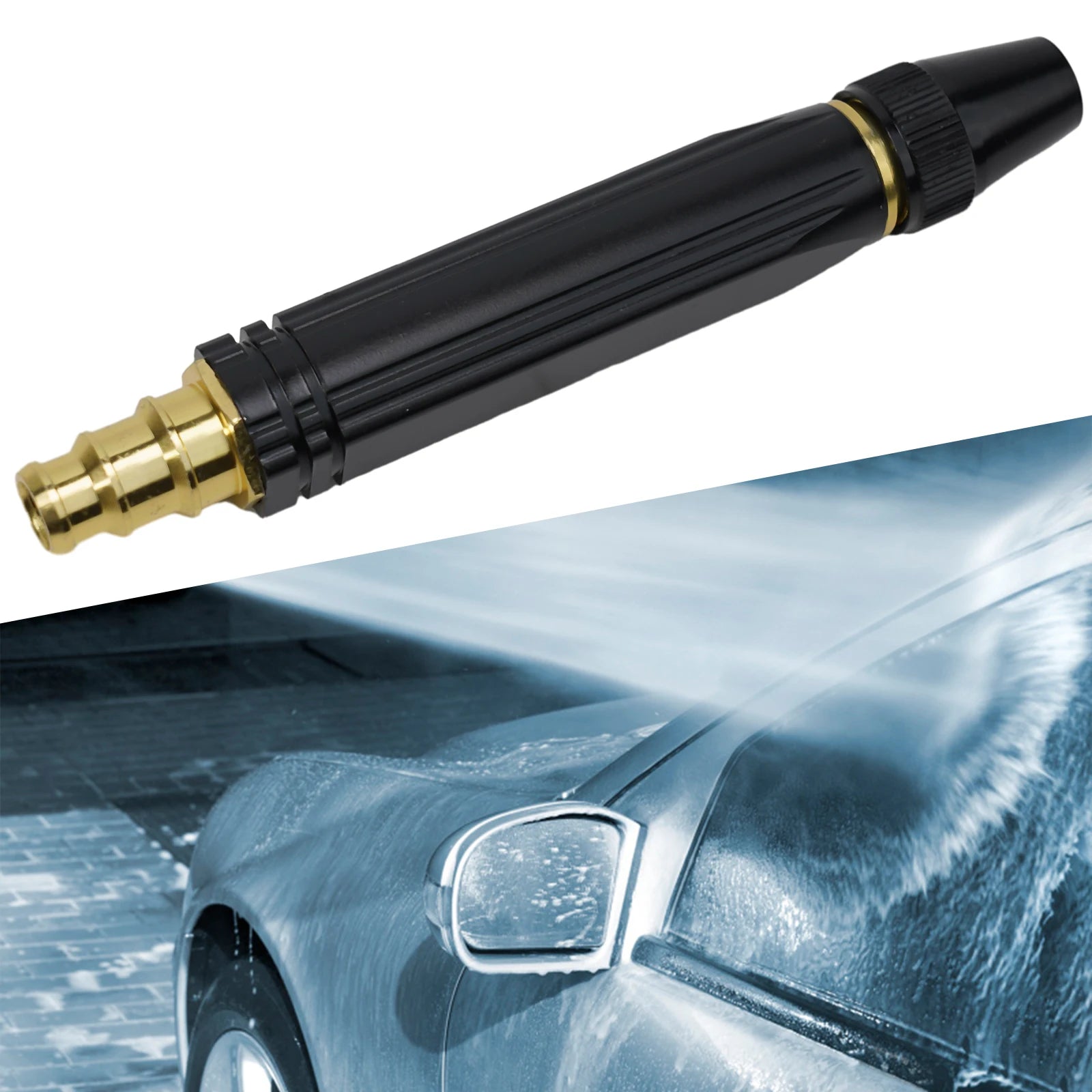 Car Washing Nozzle For Garden Hose With Aluminum Alloy Construction And Precision Threaded Sealing For Strong Water Flow Qme