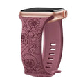 Floral Engraved Strap For Apple Watch Band 40mm 44mm 41mm 49mm 45mm 38mm 42mm silicone bracelet iwatch series 9 7 se 6 8 ultra 2 Qme Sunflower Smoke 42mm 44mm 45mm 49mm