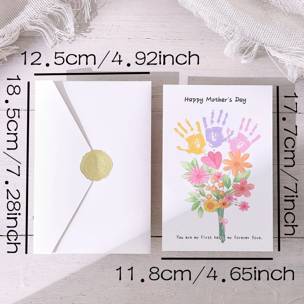 A Mother's Day Greeting Card with an Accompanying Envelope. The Card Is Blank and Features a Cartoon Floral Design, Suitable for Mother's Day Celebrations, as a Thank You Card, or as a Mother's Day Gift for Mom. Qme 1 Piece