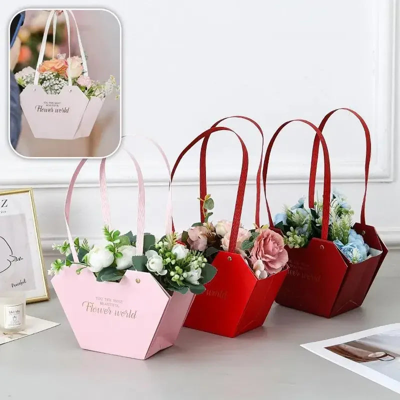 1Pc Portable Flower Basket Rose Flower Wrapping Box Gift Bag For Wedding Birthday Christmas Party Flower Bouquet Decor Supplies Qme