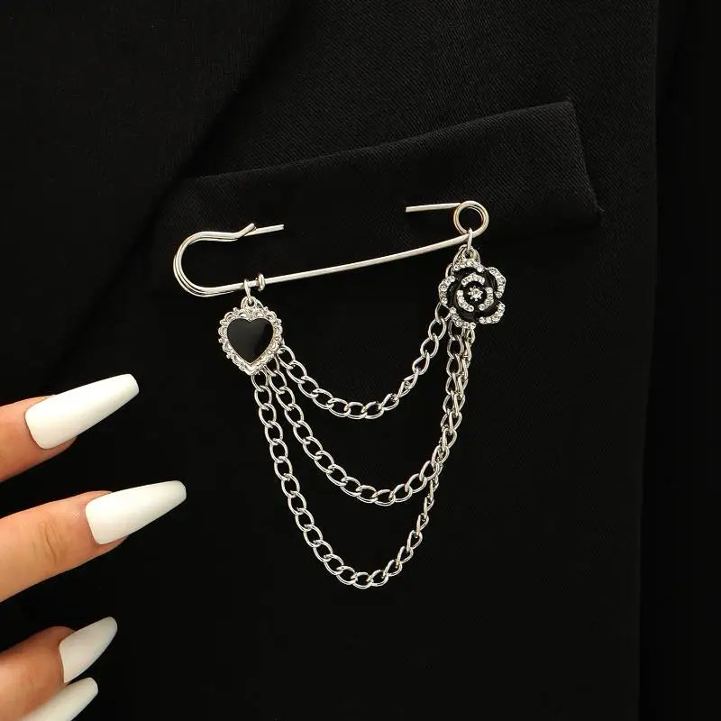 Women Men Brooch Suit Tassel Chain Lapel Pin Shirt Collar Brooch Badge Retro Pins Wedding Party Dance Neckwear Accessories Qme A6