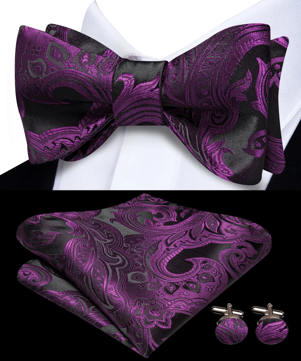 Men's Stylish Two-tone Paisley Tie Including Bow Handkerchief Qme QQHT-LH-2299
