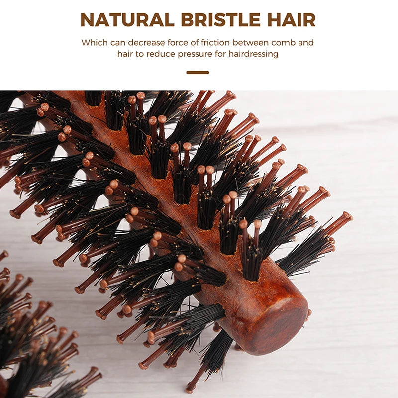 Anti Static Wood Boar Bristle Hair Round Brush Hairdresser Styling Qme