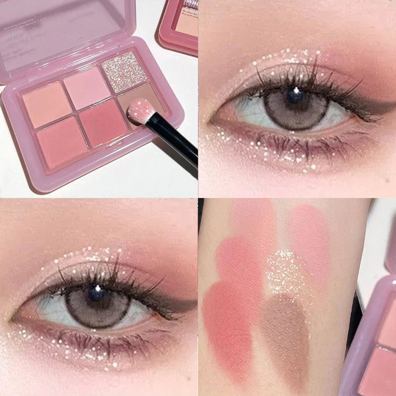 Pink Clear Glitter Eyeshadow Palette Matte Shimmer Orange Brown Shiny 4-Color Eye Shadow Girl Makeup Palette Lasting Cosmetic Qme