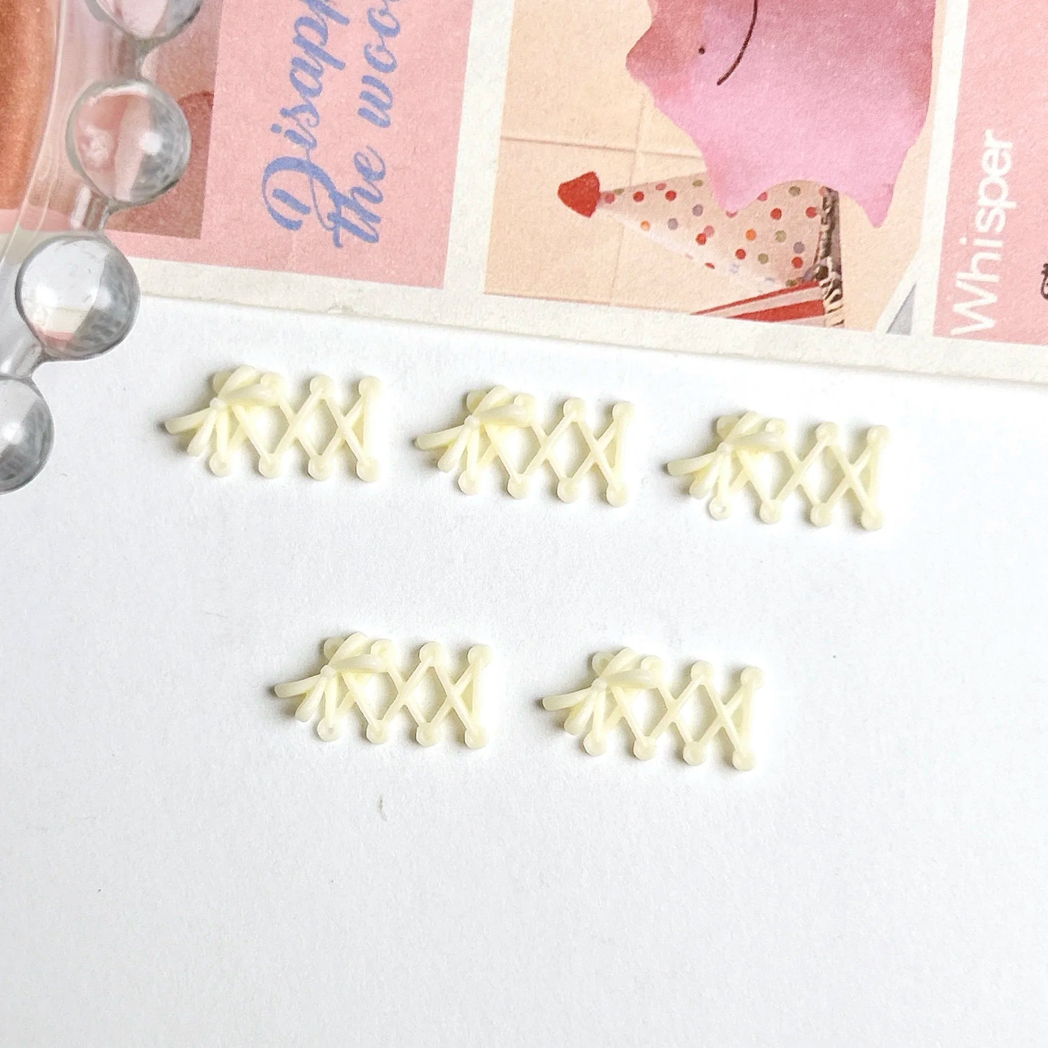30PCS New Creative Shoelace Resin Nail Charms 3D Macaron Colored Bow Shoelace Nail Art Decorations for DIY French Nail Ornaments Qme Yellow 30PCS