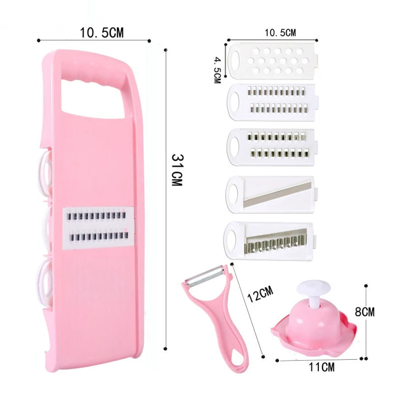1 Multifunctional Vegetable Fruit Slicer Potato Household Food Qme 8pcs set-pink