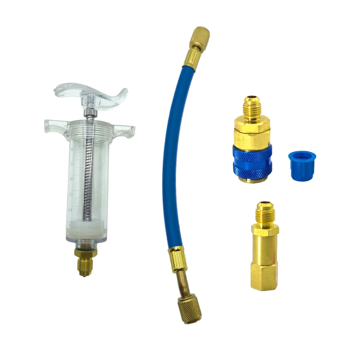 Car A/C Oil/Dye Injector 30Ml 1Oz with Low Side Quick Coupler Adapter 1/4 Air Conditioning Automotive Oiler Injection Syringe Qme SET2 with safe valve