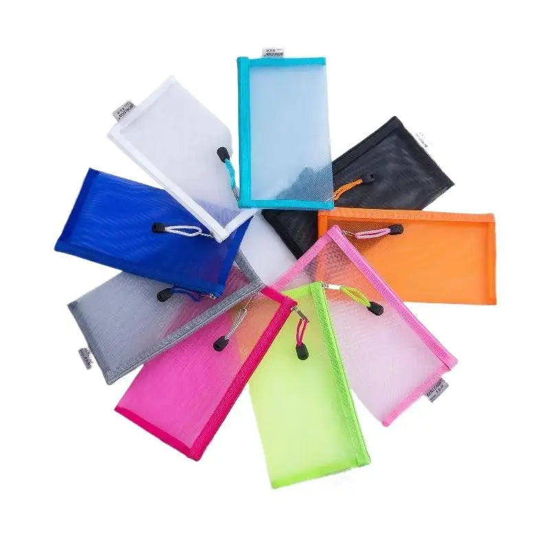 Mesh Pencil Pouches Transparent Design Durable Zip School Office Exam Qme