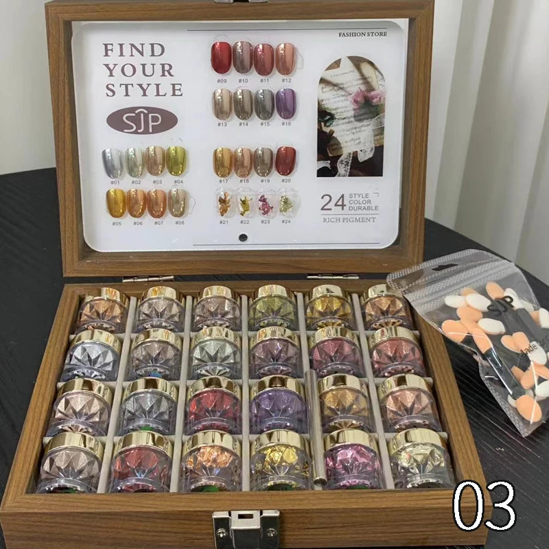 24-Color Dopamine Nail Art Mirror Powder Chart Storage Box DIY Charm Qme 03