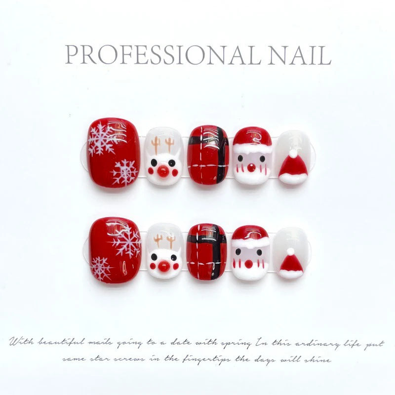 Christmas Shiny Red Fake Nails Cute Press Hand-painted Snowflake Qme GJ-CDJ-1166-M