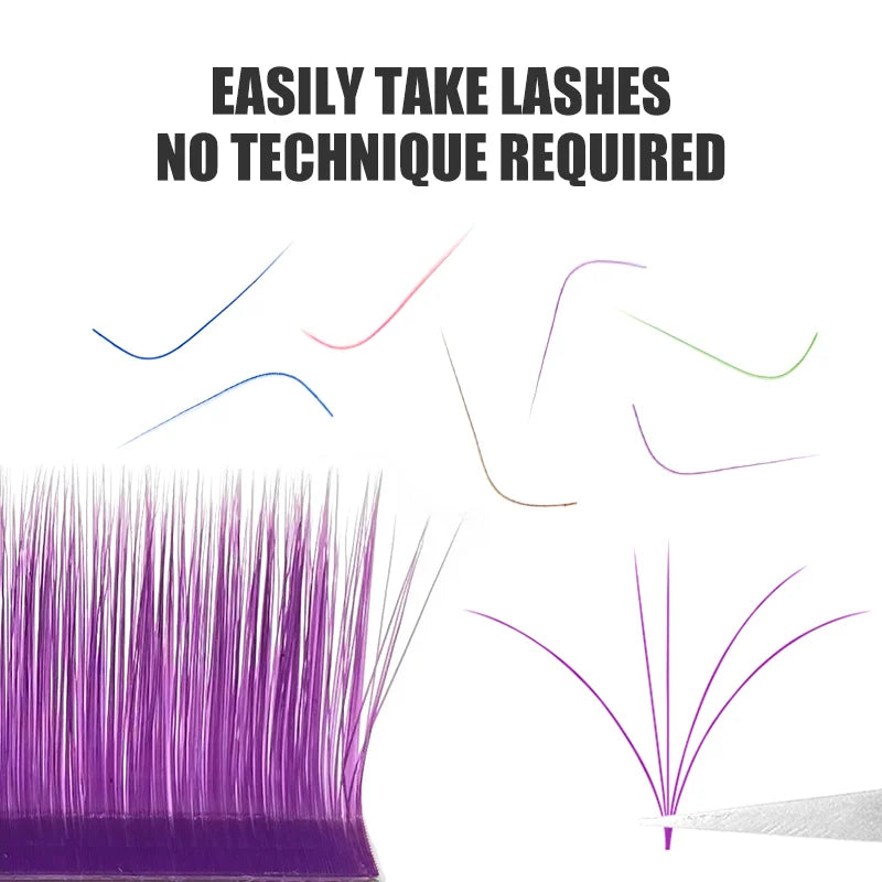 NATUHANA Colored Lashes Auto Fans Easy Fan Eyelash Extension L-shaped Qme
