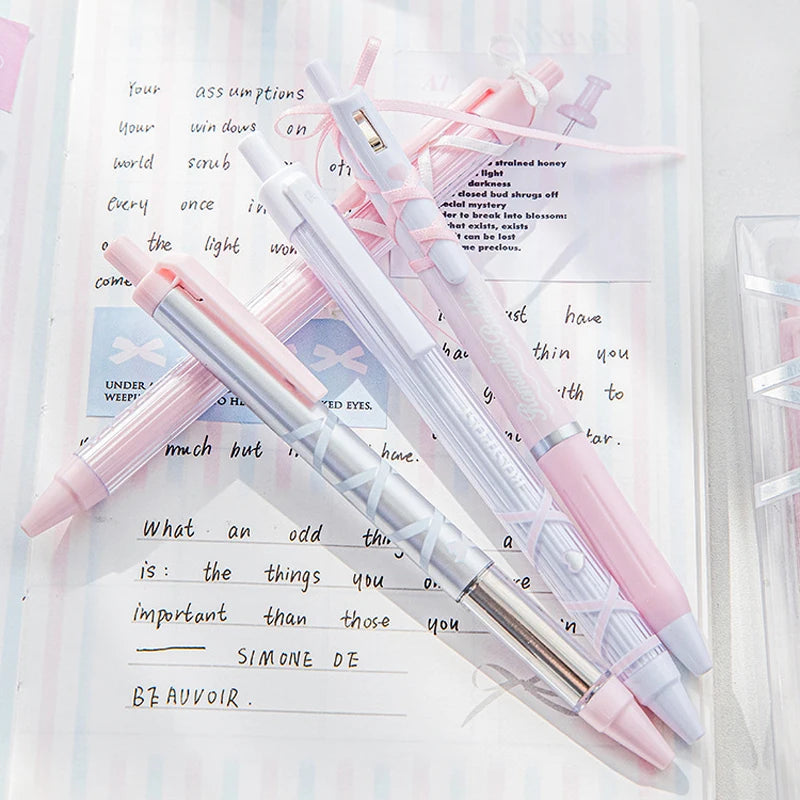 4-Piece Ballet Ribbon Gel Pen Set, Aesthetic Black Ink Neutral Pens, Ideal for Office, Study, Festival Gifts and Event Prizes Qme