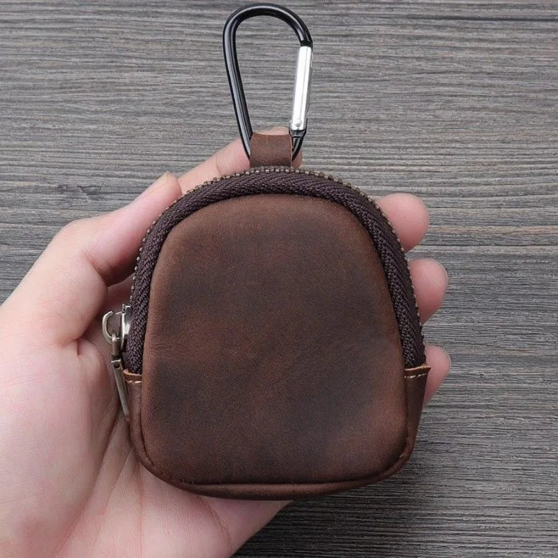 Crazy Horse Leather Earbuds Key Wallet Zipper Shell Design Multi-use Qme