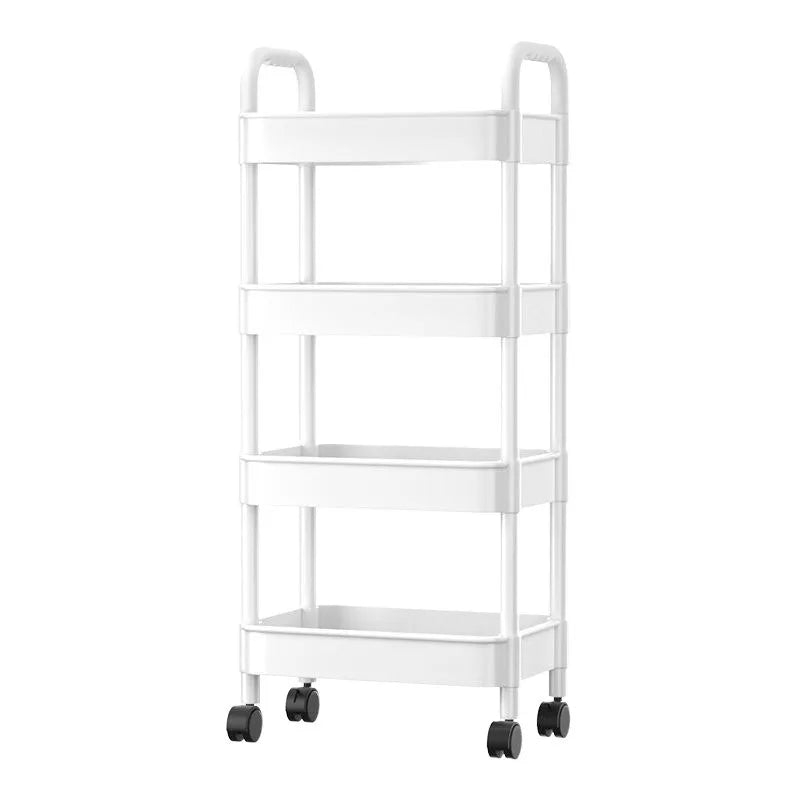 Trolley Handlebar Storage Rack Floor-standing Multi-layer Kitchen Qme White