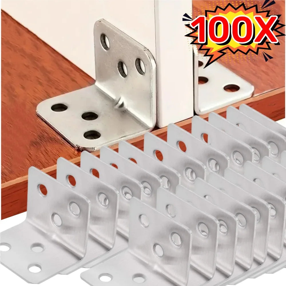 100-10PCS Stainless Steel L-shaped Bracket Furniture Layer Board 90° Fixed Right Angle Bracket Trapezoidal Layer Board Connector Qme