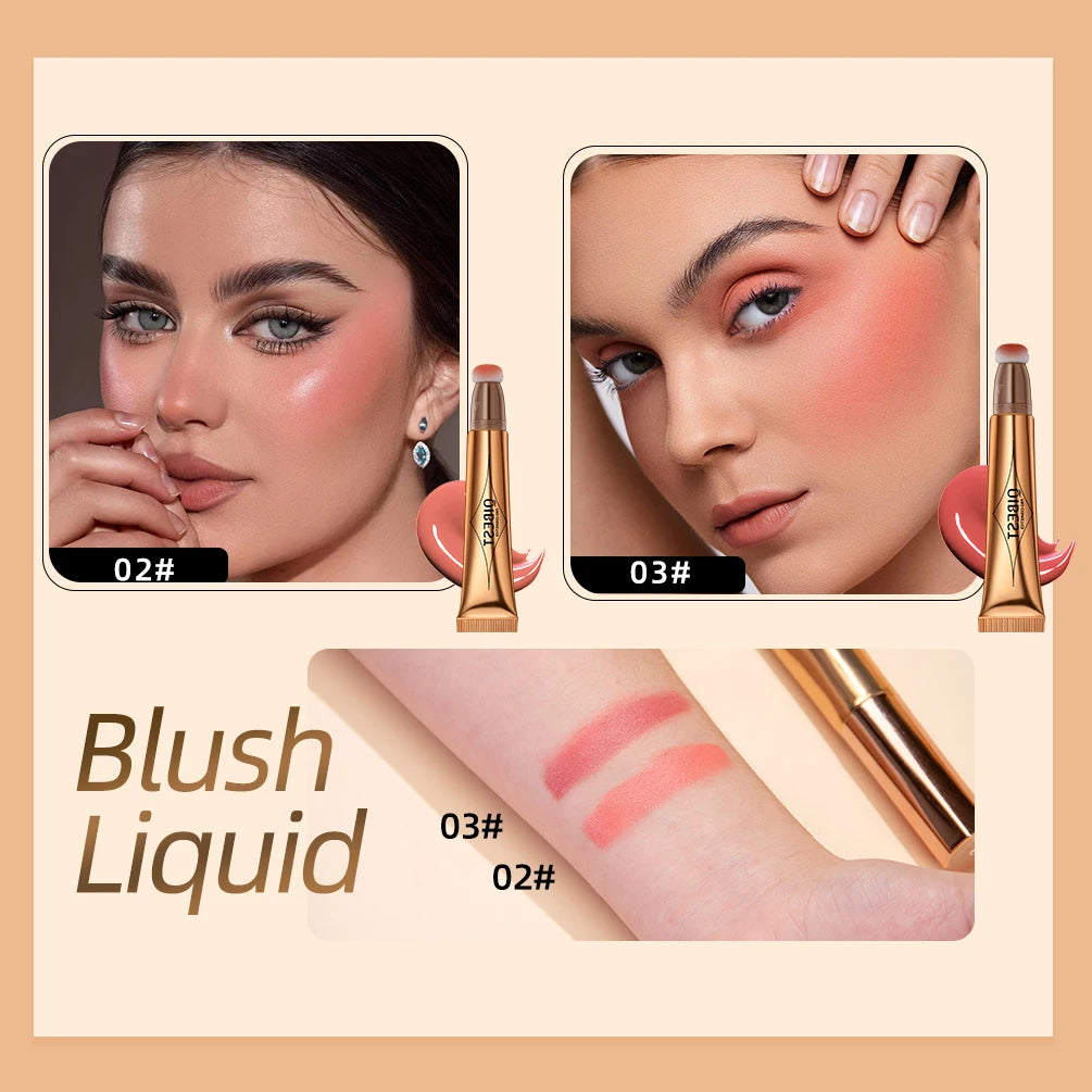 QIBEST Liquid Contour With Cushion Applicator Highlight Shimmer Natural Soft Moisturizing Cream Liquid Blush For Cheek Cosmetics Qme