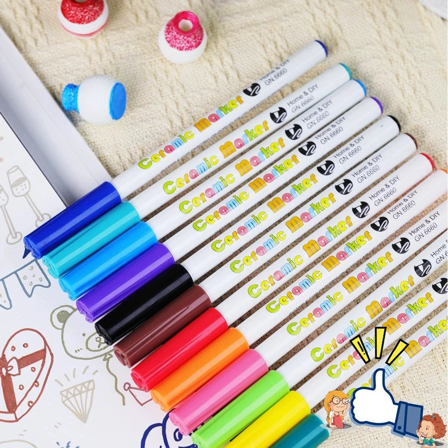 12 Colors Ceramic Paint Marker Pens Acrylic Paint Pens, for Art DIY Ceramic Painting, Wood, Paint Glass Drawing Supplies Qme