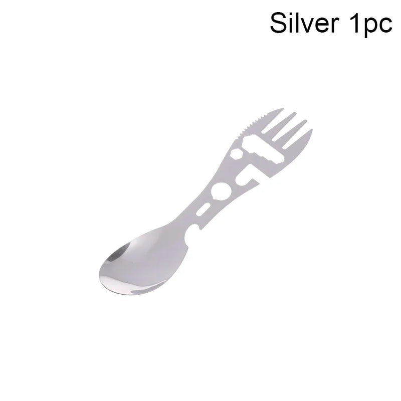 1 Camping Utensils Stainless Steel Outdoor Survival Gear Travel Qme 1Pcs Silver