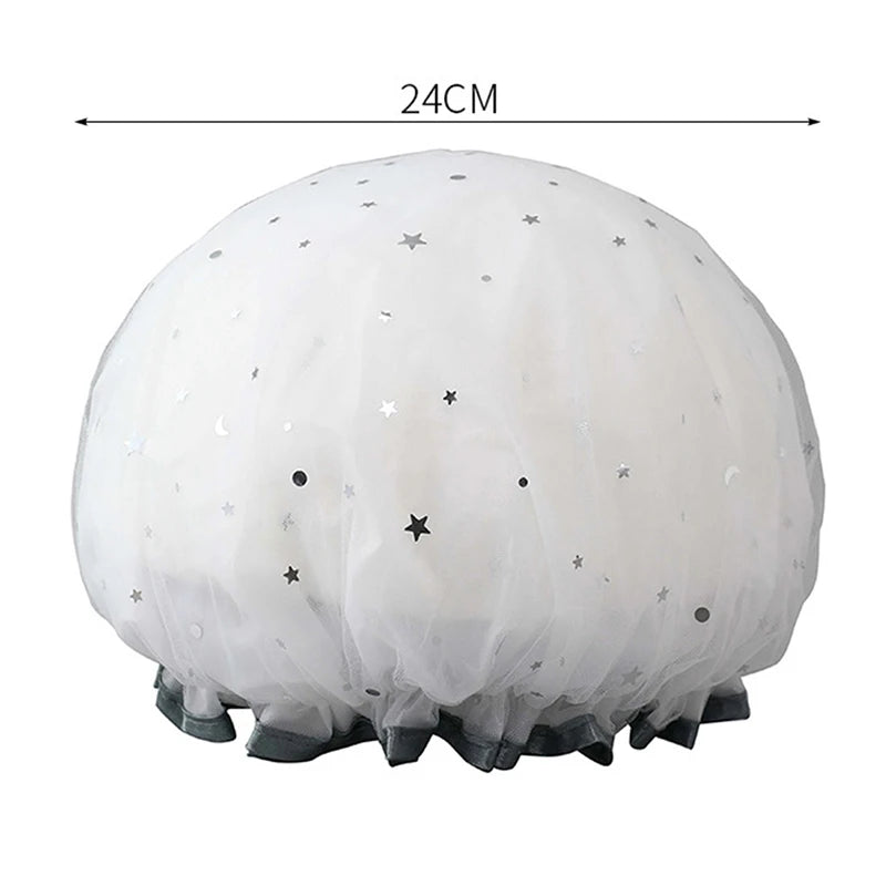 Waterproof Adult Women Shower Bath Cap Shampoo Cute Glitter Qme Gray
