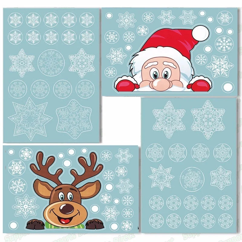 Snowflake Santa Elk Christmas Colorful Static Glass Sticker Window Home Decoration Qme