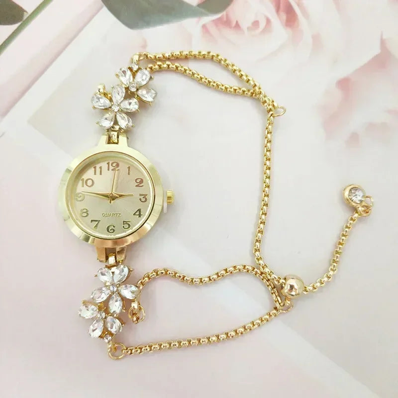 1 pcs Women Watches Brand Vintage Strass Watches Quartz Bracelet Ladies Luxury Wrist Watch Female Watch Montre Femme Watch Qme gold