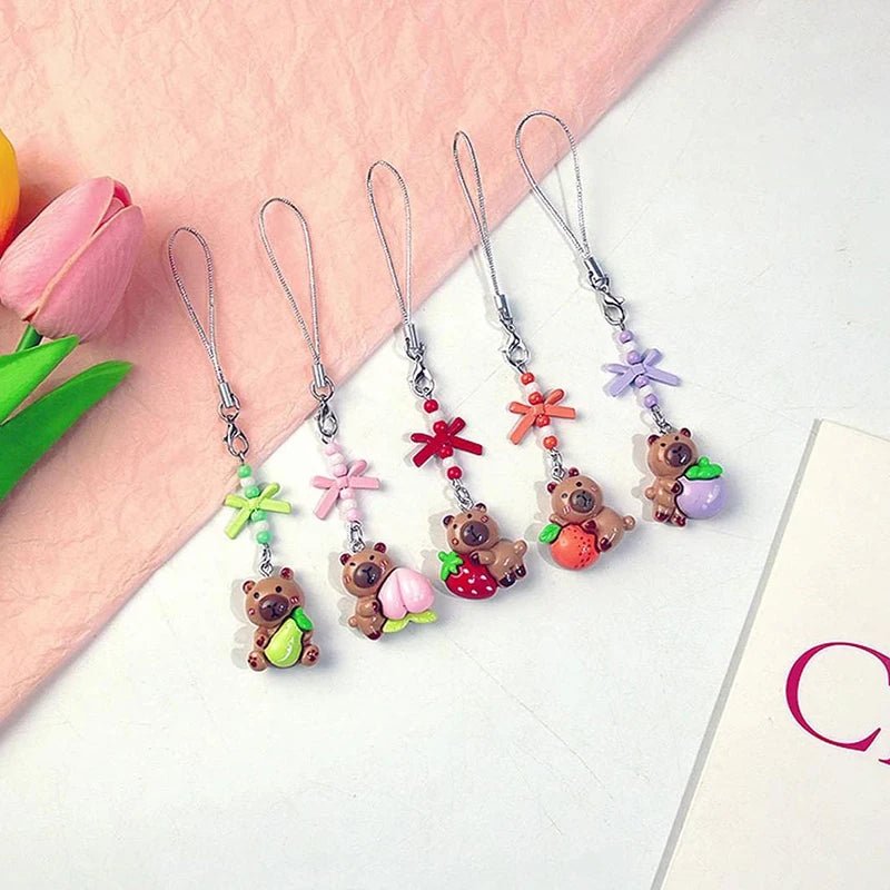 Kawaii Phone Rope Cartoon Capybara Phone Chain Anti-loss Mobile Phone Lanyard Fashion Cute Keychain Backpack Decoration Gifts Qme