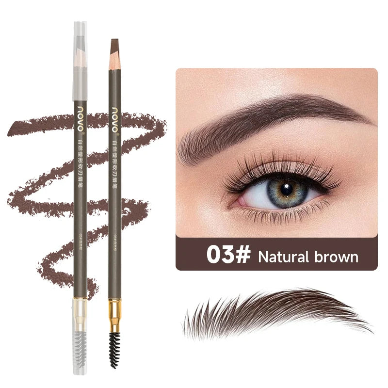 Double-Ended Wooden Evebrow Pencil With Brush,Sweat-Proof,Smudge-Proof,Long-Lasting,Brow Shaping,Natural Matte Qme 03
