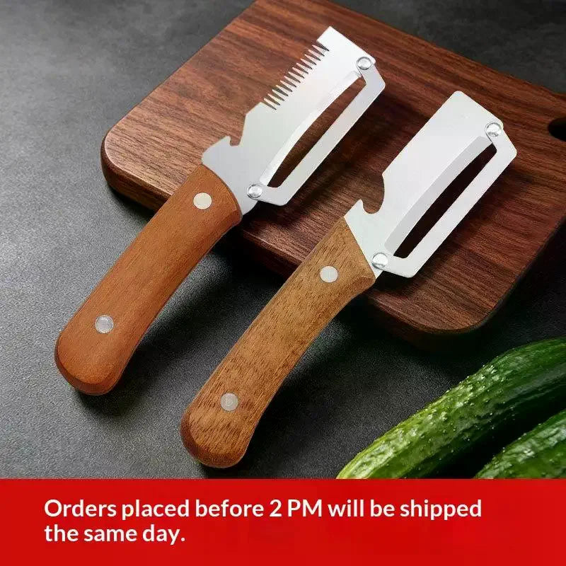 Durable And Smooth Wooden Multi Functional Vegetable Peeler With Ergonomic Handle For Peeling And Slicing Fruits/Vegetables Qme