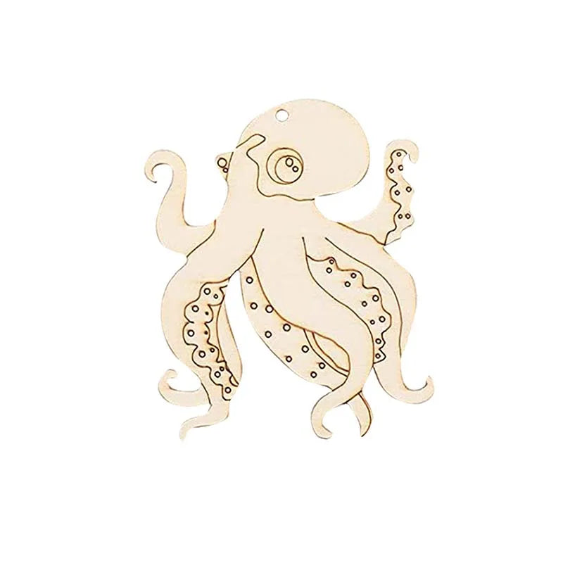 5Pcs Blank Marine Animal Wooden Crafts Painting Graffiti Material Art Coloring Pendant For Children Handmade Decor DIY Material Qme 8