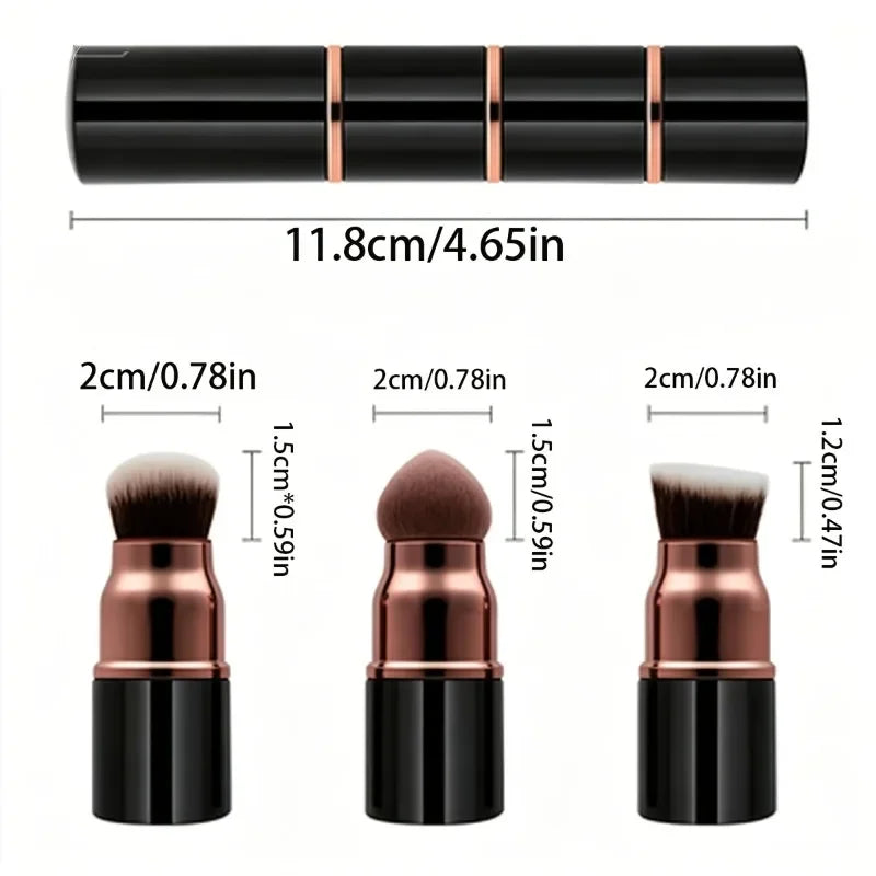 3-in-1 Mini Makeup Brush Detachable Portable Dust Cover Foundation Qme