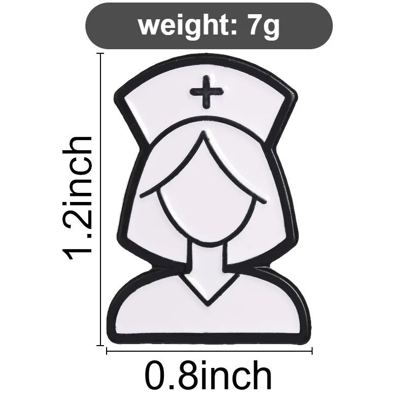 Medical Staff Nurse Silhouette Lapel Pin Black White Alloy Enamel Brooch Unique Nurse Week Gift Collar Backpack Decor Jewelry Qme