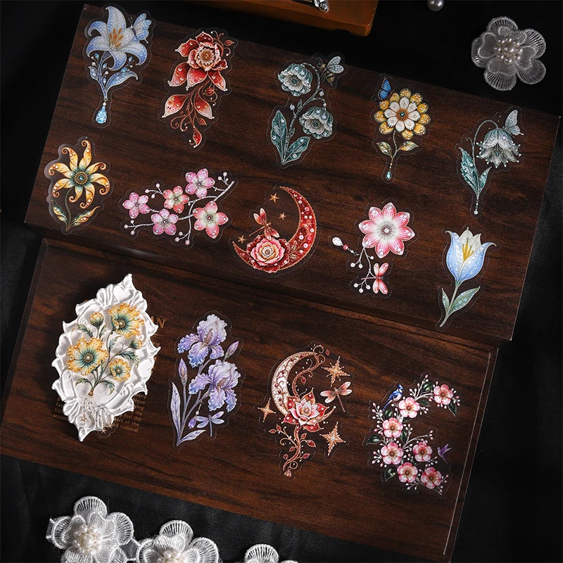Vintage Imitation Embroidery Floral Die-cut Stickers, Decorative Collage Supplies forJunk Journals & Photo Frames Qme