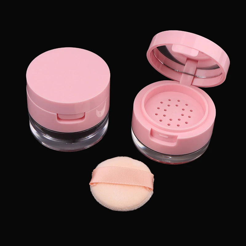 Portable Plastic Powder Box Sieve Mirror Loose Cosmetic Sifter Travel Qme