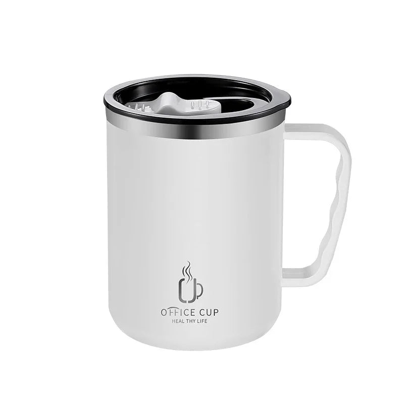 Stainless Steel Milk Coffee Cup 500ml Double-wall Insulated Coffee Cup Leak-proof Drinking Cup with Handle Qme 500ml white