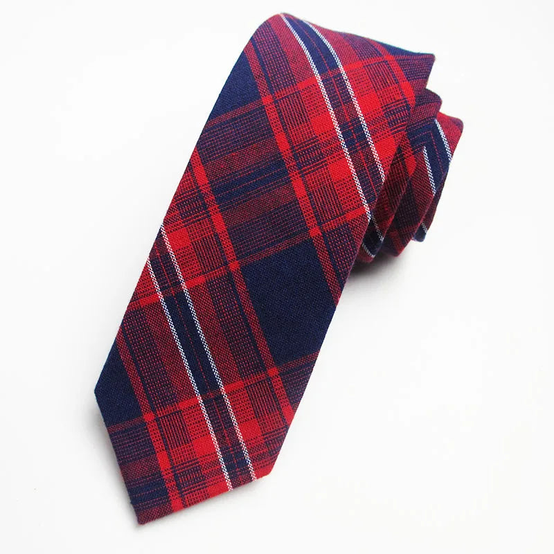Fashion Woven Cotton Ties Men Skinny Neck Tie Wedding Casual Plaid Qme RT4
