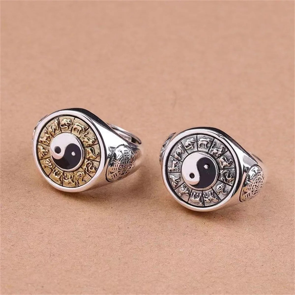 Classic Yin Yang Tai Chi Ring Zodiac Qian Kun Bagua Rotatable Adjustable Opening Finger Ring Lucky Auspicious Jewelry Gift Qme