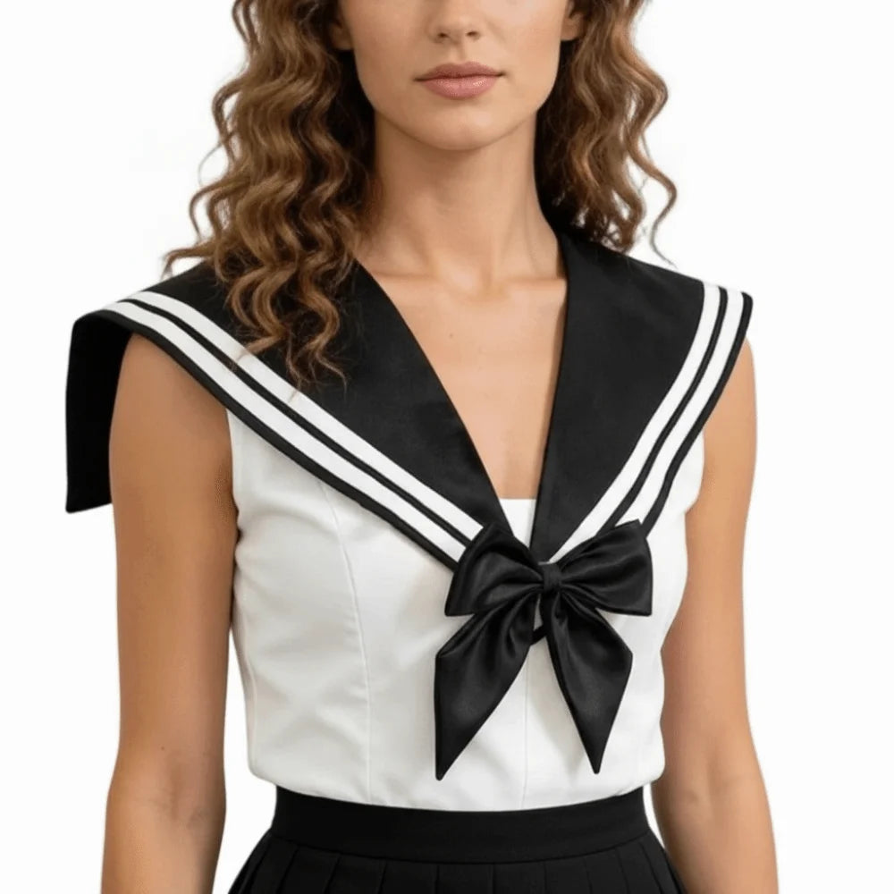 Elegant Cape Striped Sailor Fake Collar Black Cloak Blouse False Collars Korean Style Academy Style Detachable Collar Female Qme