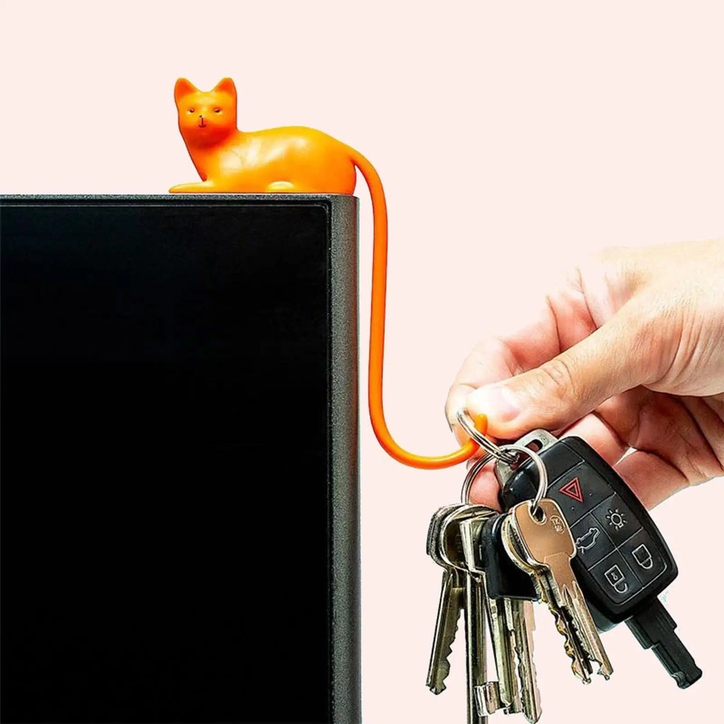 Orange Cat Tail-shaped Adhesive Hook Multi-functional Monitor Desktop Qme