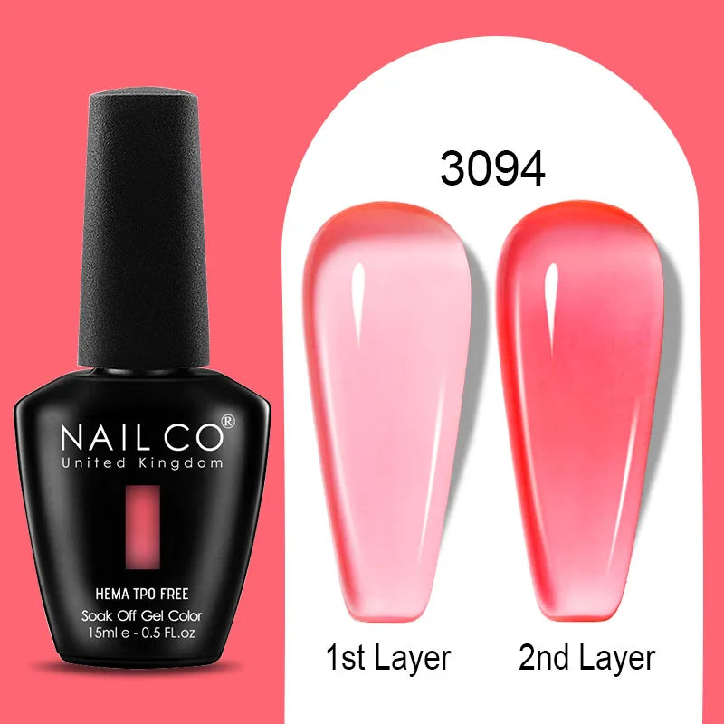 Nailco Jelly Gel Nail Polish Transparent Varnishes 44 Colors Red Pink